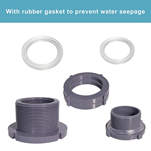 Ququyi 3 Inch PVC Bulkhead Water Tank Connector Adapter Fitting with Plugs Thru-Bulk Pipe Fitting for Rain Barrels, Aquariums, Ponds(Set of 1) - size: 3"-1pcs