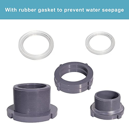Ququyi 3 Inch PVC Bulkhead Water Tank Connector Adapter Fitting with Plugs Thru-Bulk Pipe Fitting for Rain Barrels, Aquariums, Ponds(Set of 1) - size: 3"-1pcs