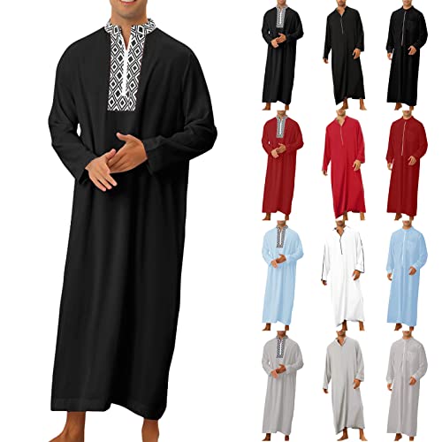 Men’s Thobe Muslim Islamic Robe Kaftan Long Sleeve Jubba Arabic Gown Ramadan Eid Prayer Ethnic Dress A9 - color: Red, size: XX-Large