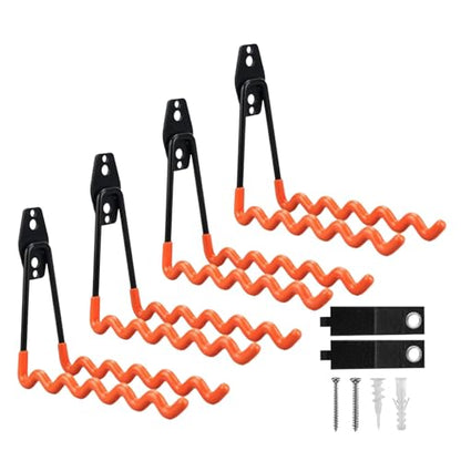 CBWLWJ 걸기용 튼튼한 벽 후크 4팩 - 미끄럼 방지 코팅, 솔리드 스틸 19.9cm(7.7인치) 웨이브 차고 후크 사다리, 자전거, 도구 등용(오렌지) - color: 주황색., size: wave hooks-4pcs