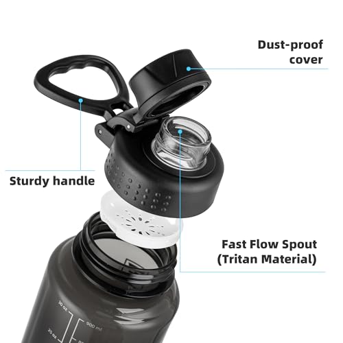 Fanhaw 32 oz Clear BPA-Free Tritan Water Bottle with Fast-Flow Spout Lid, BPA-Free & Leak-Proof Wide-Mouth Reusable Bottle for Gym, School & Office, Back to School Essentials (Black) - color: Black