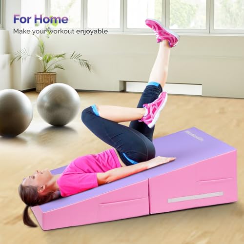 Matladin 48"x24"x14" Tumbling Mat - Folding Gymnastics Cheese Wedge Mat for Kids, Girls Home Training - color: Petal Pink, Purple