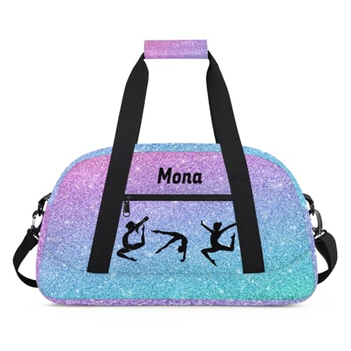 Custom Dance Bag, Gradient Purple Blue Glittering Gym Silhouette | Personalized Kids Gym Bag for Girls Customized Travel Sports Duffel Bag Name - color: Color 29