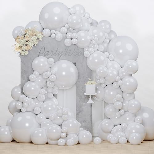 PartyWoo Pearl White Balloons 130pcs Different Sizes Pack of 18 12 10 5 Inch Metallic White Latex Balloon Arch Kit Garland for Wedding Graduation Baby Shower Birthday Party Decorations White-Z30 - color: Pearl White-z30