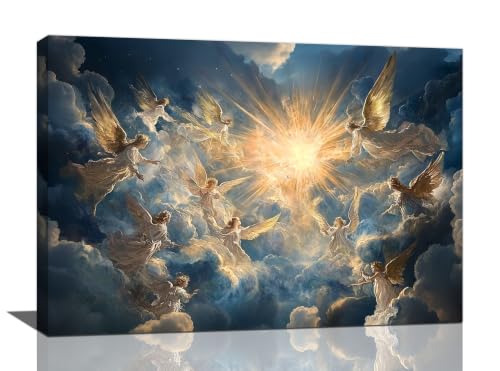 Angel Wall Art Cherub Pictures Wall Decor Angel Wings Canvas Print Painting Modern Home Decoration Framed Artwork For Living Room Bathroom Bedroom Kitchen Office 16"X24" - color: Angle, size: 16"L x 24"W