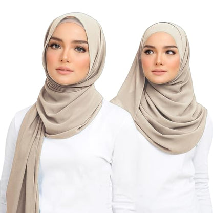 Premium Chiffon Hijab Head Scarf Shawl Wrap for Muslim Women Lightweight - color: Beige