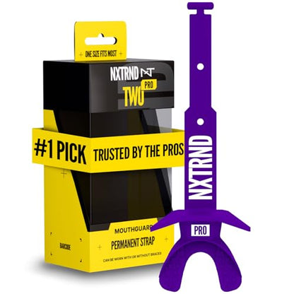 Nxtrnd Two Pro Football Mouth Guard, Permanent Strap, Fits Adult & Youth (Purple) - color: Purple Pro
