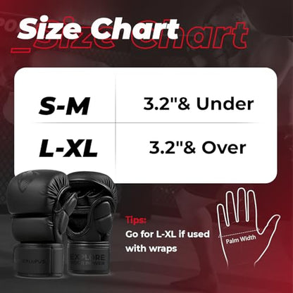 LIBERLUPUS MMA Gloves for Men – Punching Bag Gloves for Men, Open Palm Training Gloves for MMA Sparring, Kickboxing, Muay Thai, Youth Self-Defense, Durable Synthetic Leather with Wrist Support - size: Small-Medium