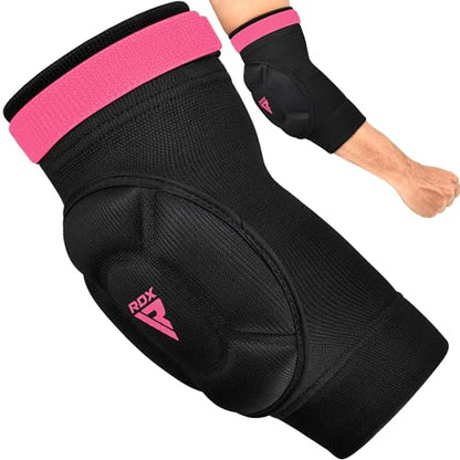 RDX Elbow Pads, Muay Thai MMA Kickboxing Sparring Elbow Guard, Martial Arts Striking Protection,Wrestling Basketball Adjustable MTB Volleyball Compression Padded Sleeve, Men Women - color: Black Pink, size: Small