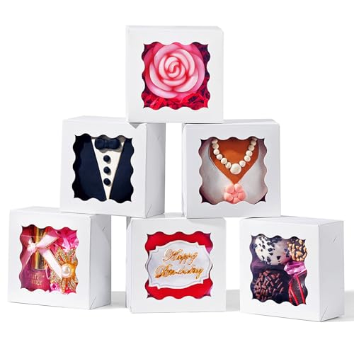 SLShePack 3x3x1.5Inches 50Pcs Mini Bakery Boxes with Window for Baked Goods - color: White