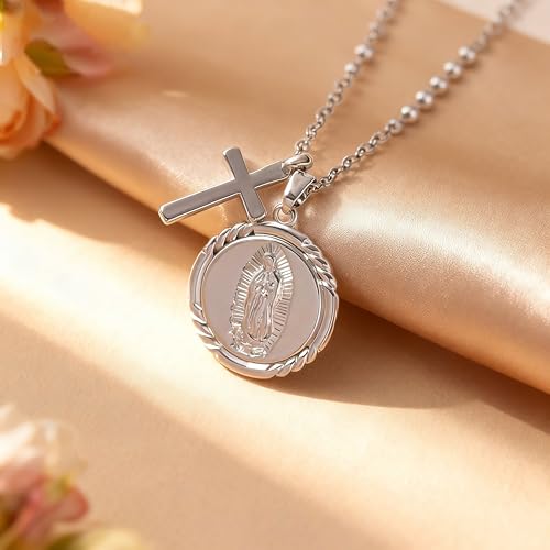 Dainty Silver Necklace for Women - Ankh Jesus Horse Celtic Cross Necklace for Women, Dainty Charm Spider Christian Gifts for Friends Sister Mom, Birthday, Christmas, Mother's Day, Graduation Gifts - style: Mother Mary