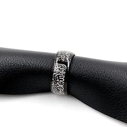 Uloveido Muslim Mohammad Arabic Letter Shahada Rings Gold Color Stainless Steel 8mm Wide Band Religious Allah Rings for Men and Women Y543 - color: Black