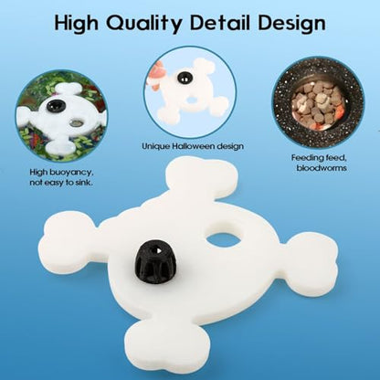 Abizoo Halloween Aquarium Floating Plant Corral, Fish Feeding Ring Plastic White Skull Shape for Aquarium Feeding Ring Decor, Keep Tank Clean No-Suction Cup for Betta Fish, Goldfish Small Fish