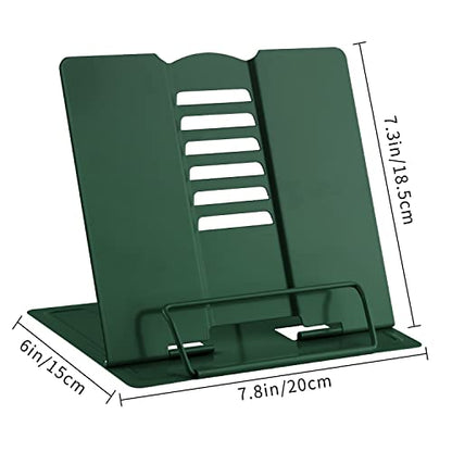 MSDADA Book Stand Metal Reading Rest Book Holder Adjustable Cookbook Documents Holder Portable Sturdy Bookstands for Recipes Textbooks Tablet Music Books with Page Clips (Military Green) - color: Military Green