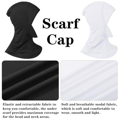 4 Pieces Modal Hijab Cap Adjustable Muslim Stretchy Turban Full Cover Shawl Cap Full Neck Coverage for Lady - color: Black, White, Light Khaki, Beige