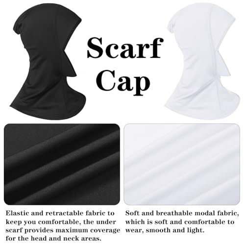 4 Pieces Modal Hijab Cap Adjustable Muslim Stretchy Turban Full Cover Shawl Cap Full Neck Coverage for Lady - color: Black, White, Light Khaki, Beige