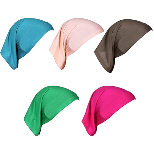 5 Pcs Under Scarf Hijab Caps Undercap Hijab Stretch Solid Color Tube Bonnet Underscarf Headwear Turban Hat Headwrap - color: Set 3