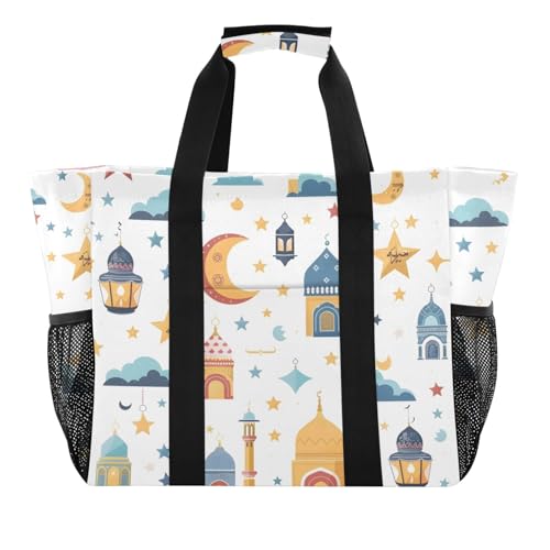 Reusable Grocery Bag Islamic Background Traditional Lantern Star and House Large Shopping Bags Travel Tote Bag