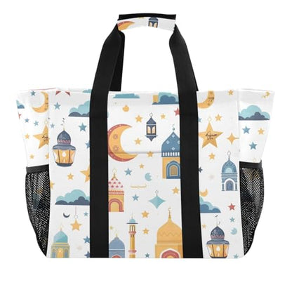 Reusable Grocery Bag Islamic Background Traditional Lantern Star and House Large Shopping Bags Travel Tote Bag