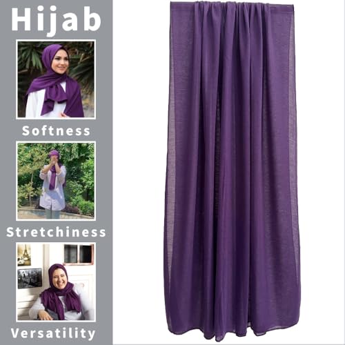 Harewom Muslim Hijab for Women Soft Stretch Headscarf Large Plain Turban Wrap Shawl Head Wrap for Everyday Wear - color: Purple Hijab Headscarf