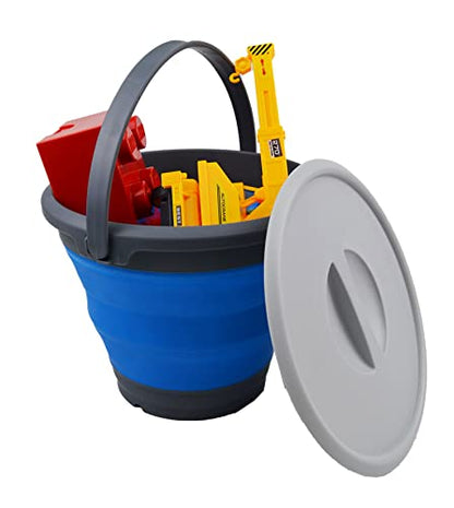 SAMMART 5.5L (1.4 Gallon) Collapsible Plastic Bucket with Lid - Foldable Round Tub with Lid - Portable Fishing Water Pail - Space Saving Outdoor Waterpot. (Grey/Blue, 1) - color: Grey/Blue