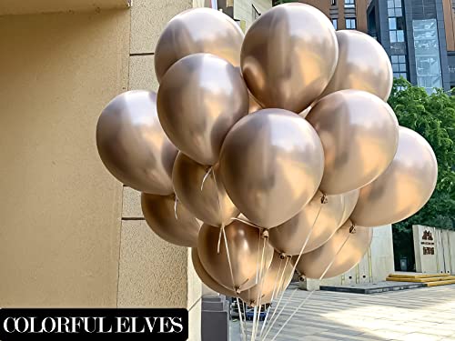 Champagne Gold 12 Inch 100 Pcs Latex Metallic Chrome Balloons Helium Shiny Thicken Balloons Party Decorations (Champagne Gold) - color: Champagne Gold