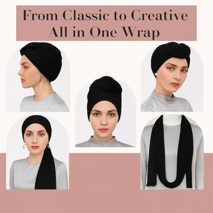 Premium Bamboo Jersey Hijab Scarves -Turban Head Wraps for Women, Fashion Headbands Long Plain Muslim Shawls - color: Black