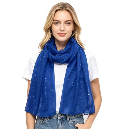 Lina & Lily Solid Shimmer Sparkle Glitters Sheer Maxi Shawl Scarf Hijab Lightweight - color: #14 True Blue
