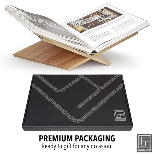 Large Wood Book Stand, 12.5" x 9.5" x 5.5”, Angled Natural Mahogany Wooden Book Holder, Open Bookstand for Display and Reading, Cookbooks, Art Books, Bibles, Magazines - Home and Office - color: Natural Wood, size: Large