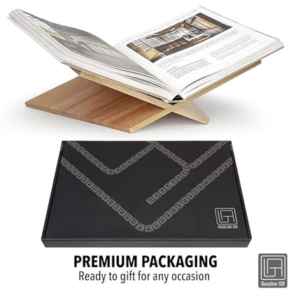 Large Wood Book Stand, 12.5" x 9.5" x 5.5”, Angled Natural Mahogany Wooden Book Holder, Open Bookstand for Display and Reading, Cookbooks, Art Books, Bibles, Magazines - Home and Office - color: Natural Wood, size: Large