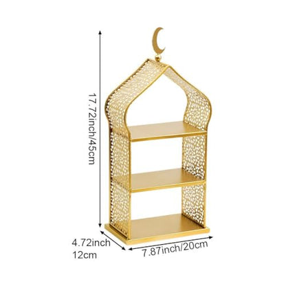 Ramadan Serving Tray 3 Tiered Metal Dessert Stand Cupcake Tower Cake Holder Stand Tiered Serving Tray for Islam Muslim Eid Mubarak Party Table Decor - size: 20*12*45cm