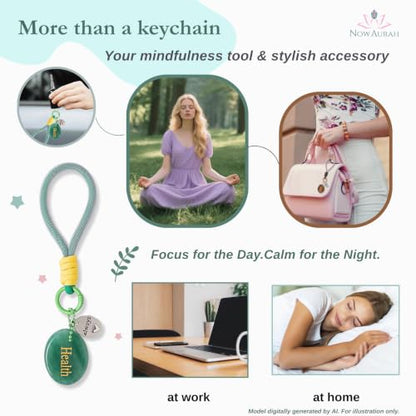 Crystal Keychain Set - Natural Healing Stones with Affirmation Cards- Worry Stone Anxiety Relief Gift - color: Green