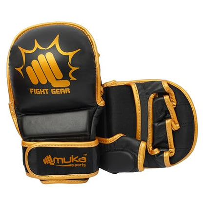 MMA Gloves Sparring - Hybrid Open Palm Punching Bag Gloves - Wrist Support Martial Arts Mitts- Boxing Gloves Men & Women Ideal for Grappling, Muay Thai and Kickboxing - color: Black