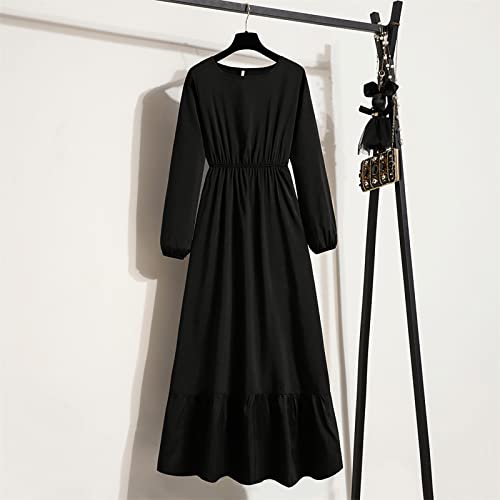 Ctreela Muslim Abaya Dress for Women Long Sleeve Tunic Islamic Prayer Dress Abaya Kaftan Dubai Dress Middle East Clothes - color: Black, size: X-Large