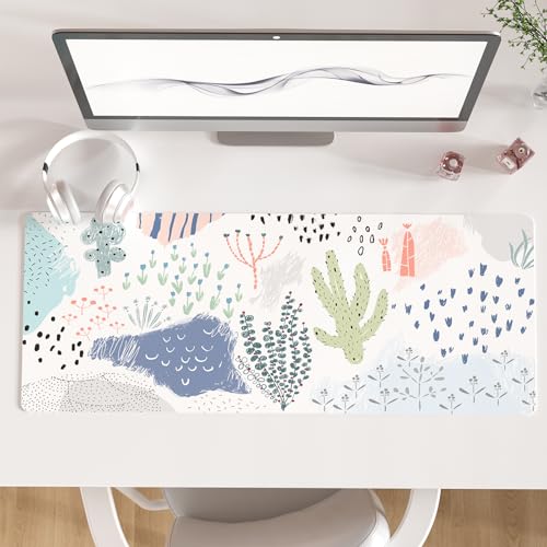 Faux Leather Large Mouse Pad, Office Desk Mat, 31.5"x11.8", Minimalist | Desk Décor Accessories, Extended Size, Waterproof & Easy to Clean, Smooth Surface, Non Slip Desk Organization - color: Watercolor Plants, size: 31.5L x 11.8W inches