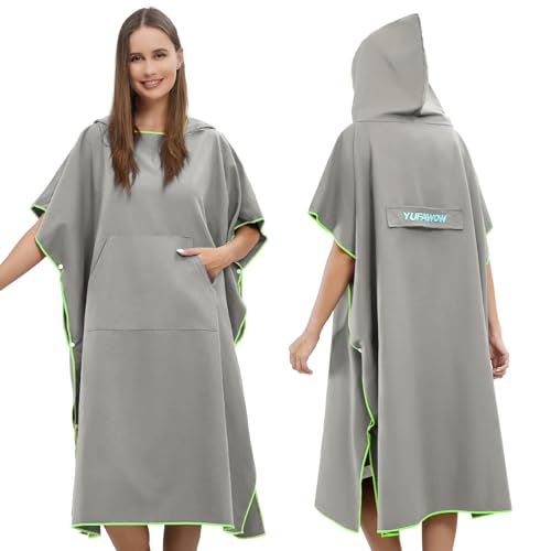Yufawow Men Women Hooded Towel Changing Wearable Cloth Swimsuit Bikini Coverup Dry Robe Bathing Swim Parka Jacket Suit Dress Wrap Plus Size for Beach Hiking Pee Surf Board Pool Shower - color: Light Grey