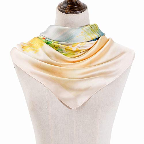 100% Mulberry Silk Scarf-Printed or Solid Color 35” Square Large Silk Hair Head Wrap Scarf With Gift Box Package - color: Multicolor