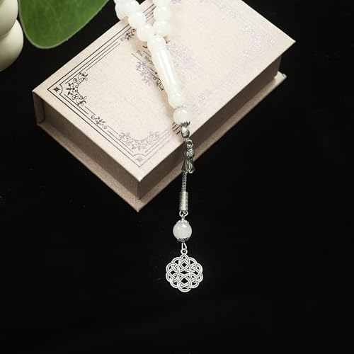 Prlemend Muslim Misbaha Rosary Islamic Acrylic 45Beads Masbaha White Prayer Tasbeeh Tasbih