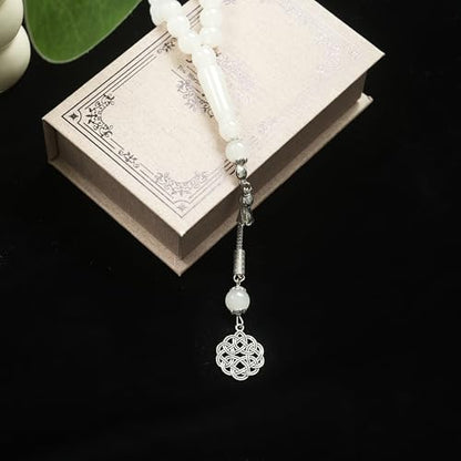 Prlemend Muslim Misbaha Rosary Islamic Acrylic 45Beads Masbaha White Prayer Tasbeeh Tasbih