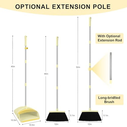 BSKLIN Broom and Dustpan Set for Home, 52" Long Handle Broom Set with Dustpan Teeth to Clean Hair Sweeping Indoor and Outdoor (Yellow) - size: Small-yellow