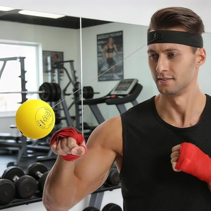 Boxing Ball - Funny Head-Mounted Adjustable Gear, Gym Punch Reflex Trainer with Comfortable Headband, Fight Speed Equipment, Striking Reflexes Device, Equipment for Men Women - color: Yellow