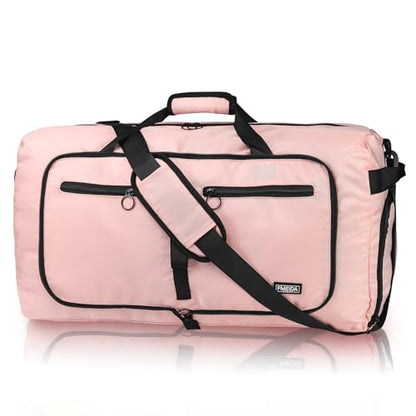 Fmeida 65L Duffle Bag with Shoes Compartment, Foldable Travel Duffel Bags for Men Women, Large Packable Travel Bag Water Repellent & Tear Resistant (Light Pink) - color: Glossy Light Pink