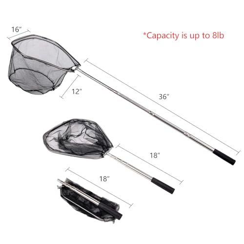 RESTCLOUD Fishing Landing Net with Telescoping Pole Handle, Fishing net Freshwater for Kids Men Women, Extend to 40-63 Inches - style: D: Strong Stainless Handle, 48" Full