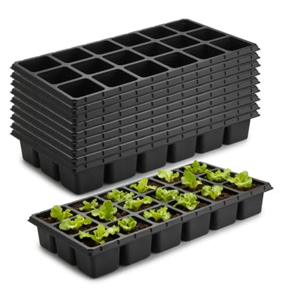 RooTrimmer 10 Pack 18 Cell Seed Starter Trays - 2.9 "Deep 3 Inch Big Cell Plastic Nursery Trays, 20" x 10", for 1020 Flat Trays Seed Germination, Planting Seedlings & Propagation - color: Black, size: 18 Cells-10P