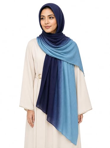 Gradient Dual Color Scarf，Elegant Ombre Headwraps Hijab, Modal Cotton Feel Lightweight Sunscreen Shawls for Women - color: 1#navyblue