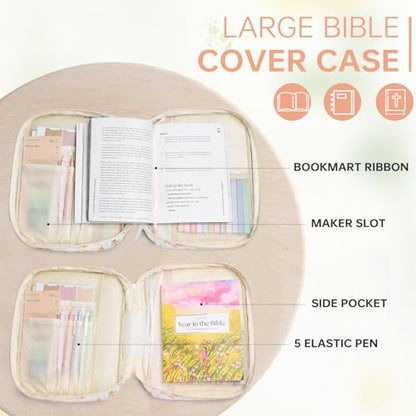 Bible Cover Case for Women Large Bible Cover with Durable Handle Quilted Bible Carrying Case for Girls Bible Study Supplies Accessories (Autumn Butterfly Bloom, Autumn Butterfly Bloom) - color: Autumn Butterfly Bloom