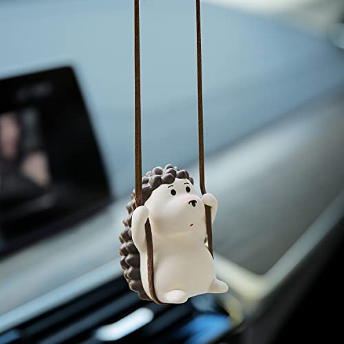 YGMONER Cute Swinging Hedgehog Car Rear View Mirror Hanging Accessories Funny Car Interior Decor Gifts for Women Men (Hedgehog) - color: Hedgehog
