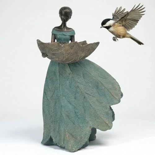 DiliComing Fairy Garden Statues Bird Feeder - 12 Inch Outdoor Fairy Statue - color: Green-12 inch