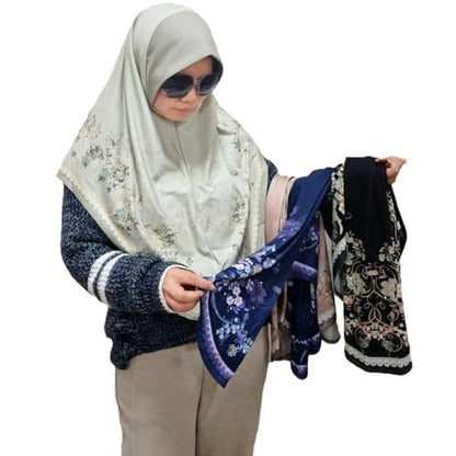 Ready To Wear Instant Hijab 여아용 무슬림 슬립온 키마르 꽃무늬 히잡 스카프 여성용 히잡 이슬람 아바야 터번 - color: 브라운 2#