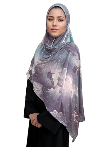 Printed Jersey Cotton Scarf for Women, Stretch Soft Hijab, Lightweight Breathable Head Wrap for All Seasons - color: Mctlp2538-c Pattern